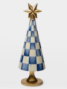 Mackenzie-Childs Royal Check Tree wth Gold Star. 14” Tall. NIB.